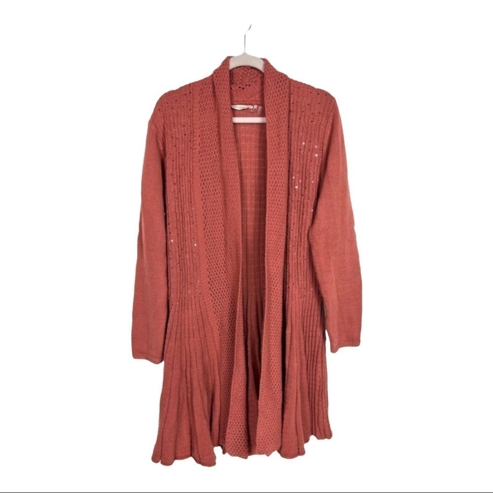 Soft‎ Surroundings Terracotta Sequin Open Front Cardigan Sweater Medium 2AA09